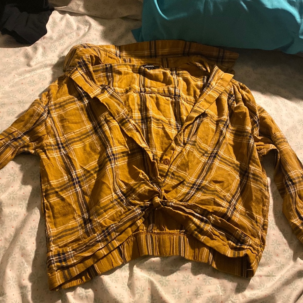 Mustard yellow flannel crop top